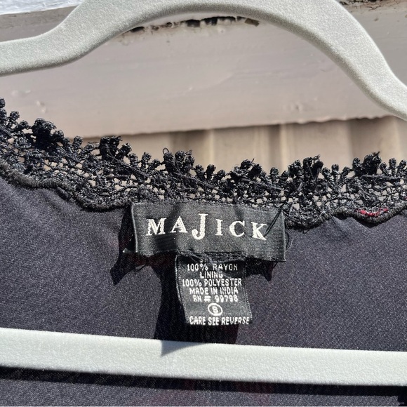 MAJICK vintage black sheer red floral sequin lace trim short sleeve midi maxi - Picture 8 of 8